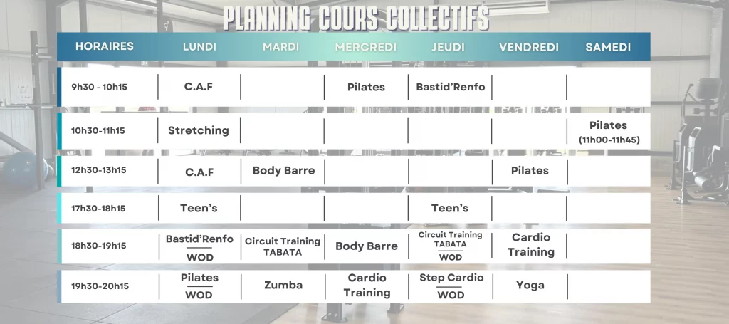 Planning cours Collectifs Bastid'fitness 3