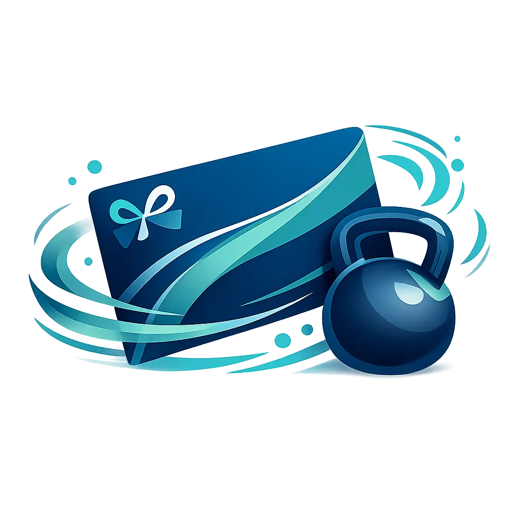 Carte cadeau Bastid’Fitness – Offrir le sport et le bien-être à Monflanquin Illustration d’une carte cadeau Bastid’Fitness avec un kettlebell, symbolisant un cadeau sport et bien-être dans une salle de sport à Monflanquin